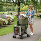 Beuway Double Pet Stroller for Dogs and Cats, One-Step Folding Dog Stroller Travel Carriage for Small Medium Dogs Cats, 2 Detachable Carrier Bags, 4 Lockable Wheels (Army Green)