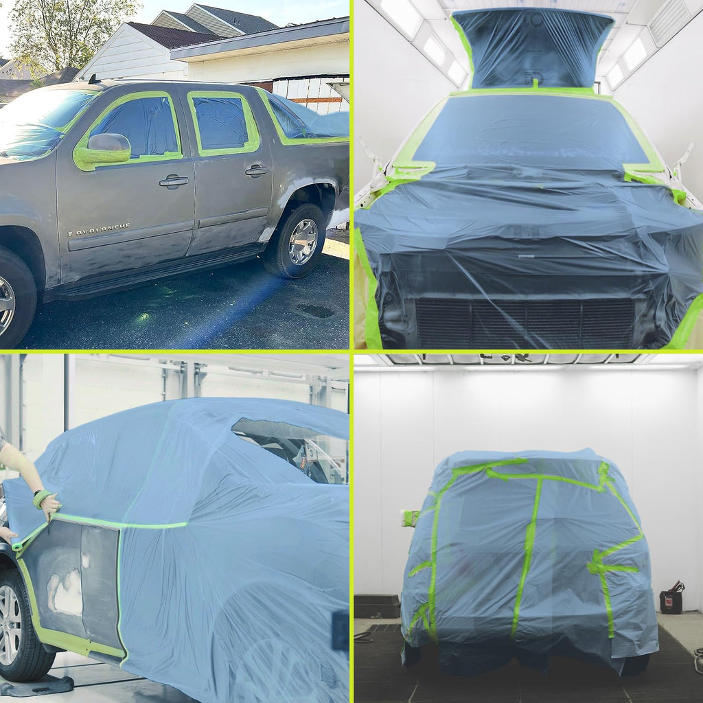 Tangibay Pre-Taped Masking Film for Painting - 22" x 66' Painters Plastic Sheeting with Automotive Paint Tape and Drape for Covering Cars, Walls, Windows and Furniture Protection (6 Rolls)