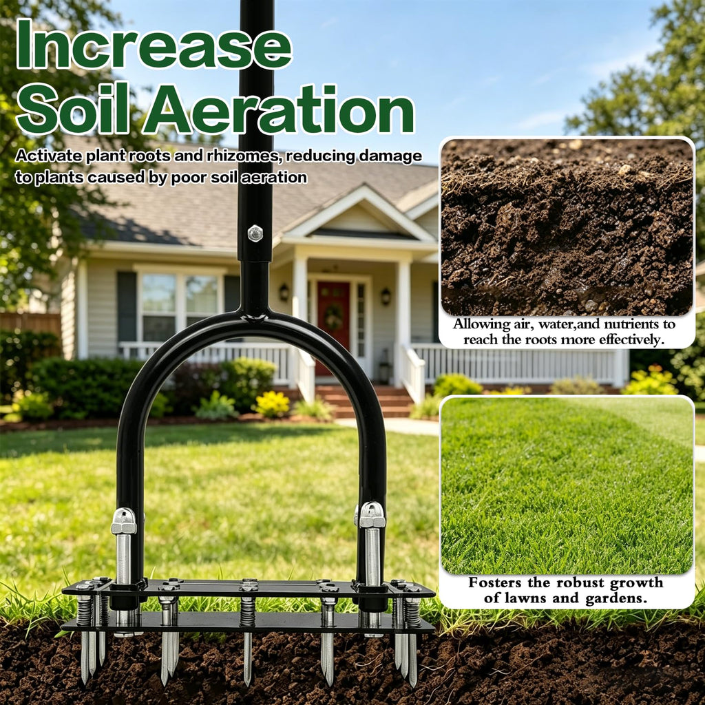 TreVark Lawn Aerator, Automatic Dirt and Leaf Clean Design, Heavy Duty Manual Lawn Aerator Tool with 15 Iron Spikes, Height Adjustable, Yard Grass Aerator for Lawn.