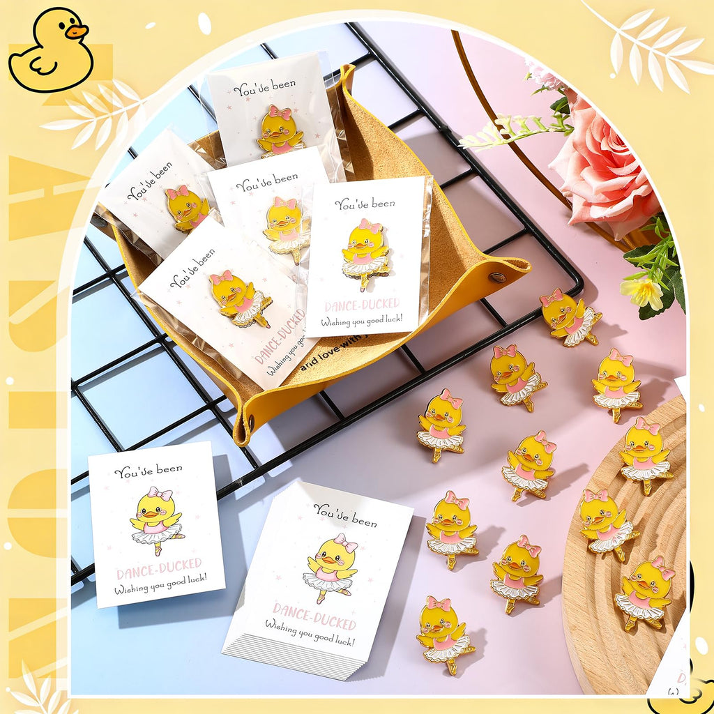 Hinly 36 Set Dance Gifts Bulk Include Ballet Duck Pins Brooches with You've Been Dance Ducked Greeting Card Inspirational Gift Accessories for Dancers Ballerina Party Favors (Pink)