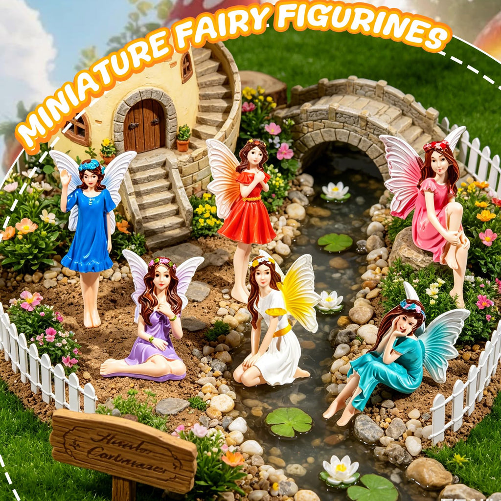 Exasinine 6 Pcs Fairy Figurines 4 Inch Colorful Fairies for Fairy Garden