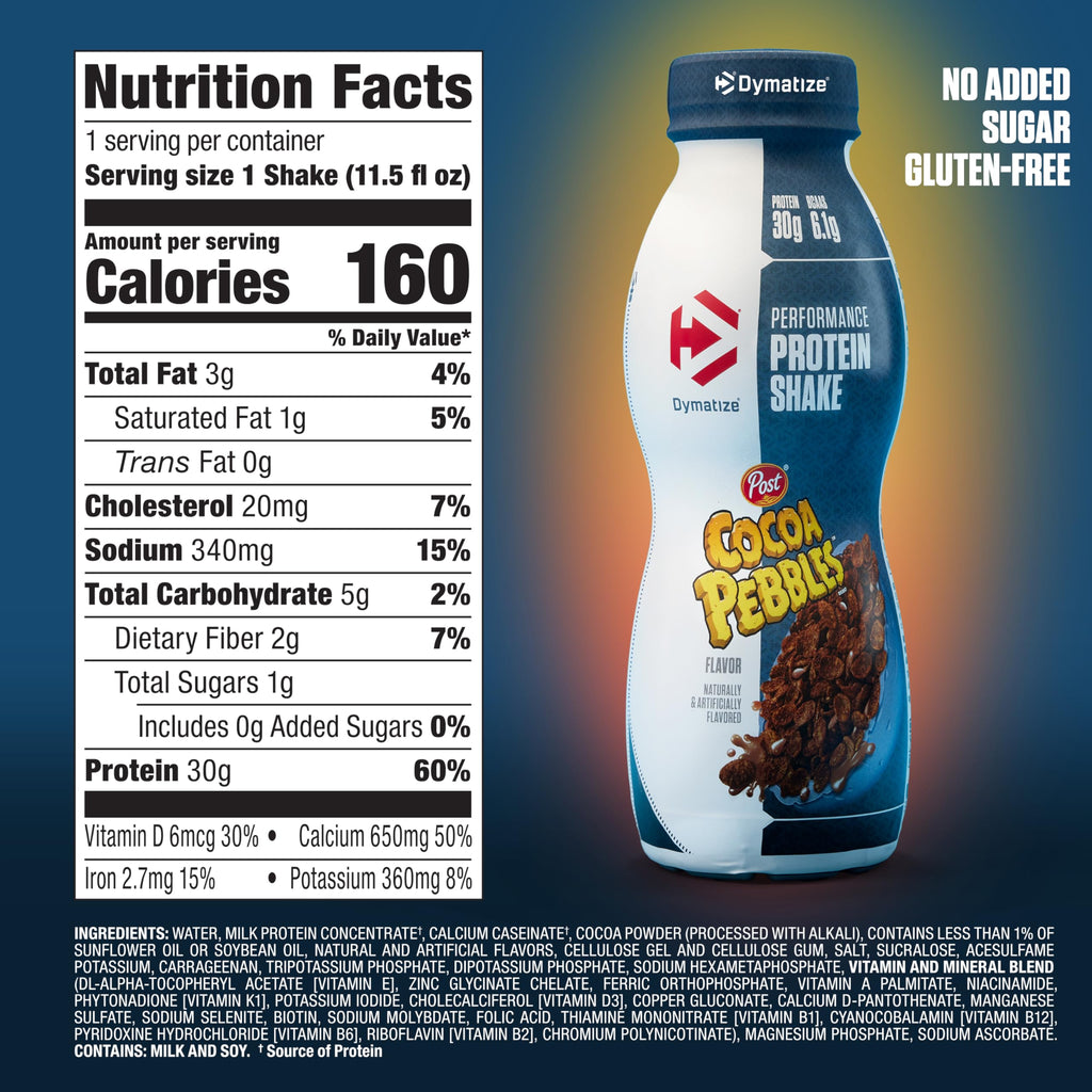 Dymatize Performance Protein Shake, Cocoa Pebbles, 30g Protein, 6.1g BCAA for Muscle Recovery, No Sugar, Low Fat, 24 Vitamins & Minerals, Gluten-Free, Ready to Drink, Snack,11.5fl oz,(Pack of 24)