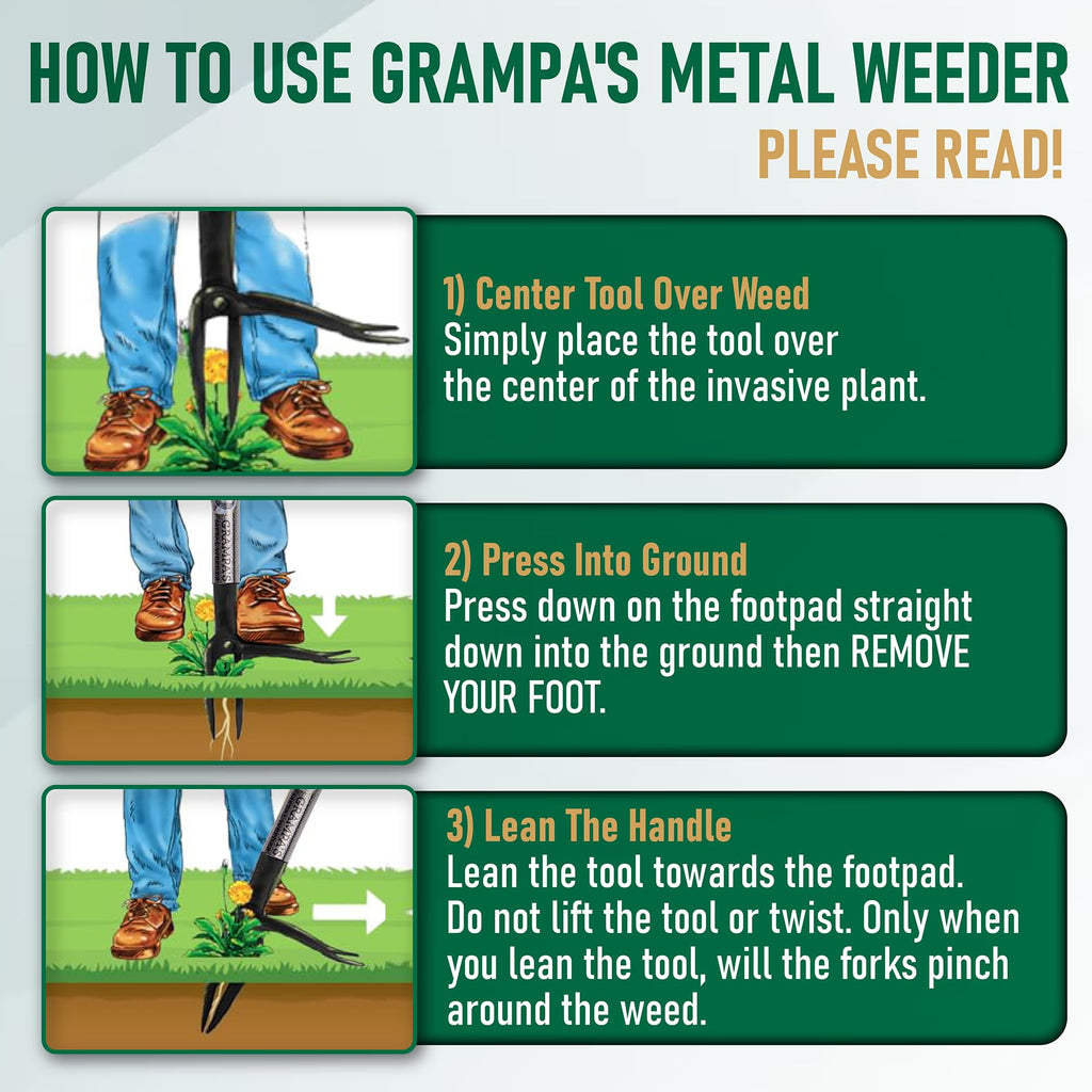 Grampa's Weeder Stand Up Weed Puller Tool with Heavy-Duty Steel Long Handle