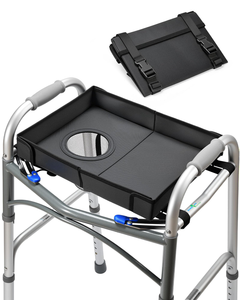 FANGSUN Walker Tray for Folding Walker 2.0 – Upgraded Detachable Tray for Walkers with Extended Straps & Cup Holder, Fits Rolling Walkers with Side Bars, Mobility Accessory for Seniors