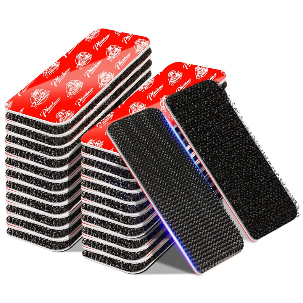PHIXBEAR 20 Sets Super Adhesive Hook and Loop Strips Heavy Duty, Heat Resistant Waterproof, Outdoor or Indoor Use, Black 1.2x3.2 Inch