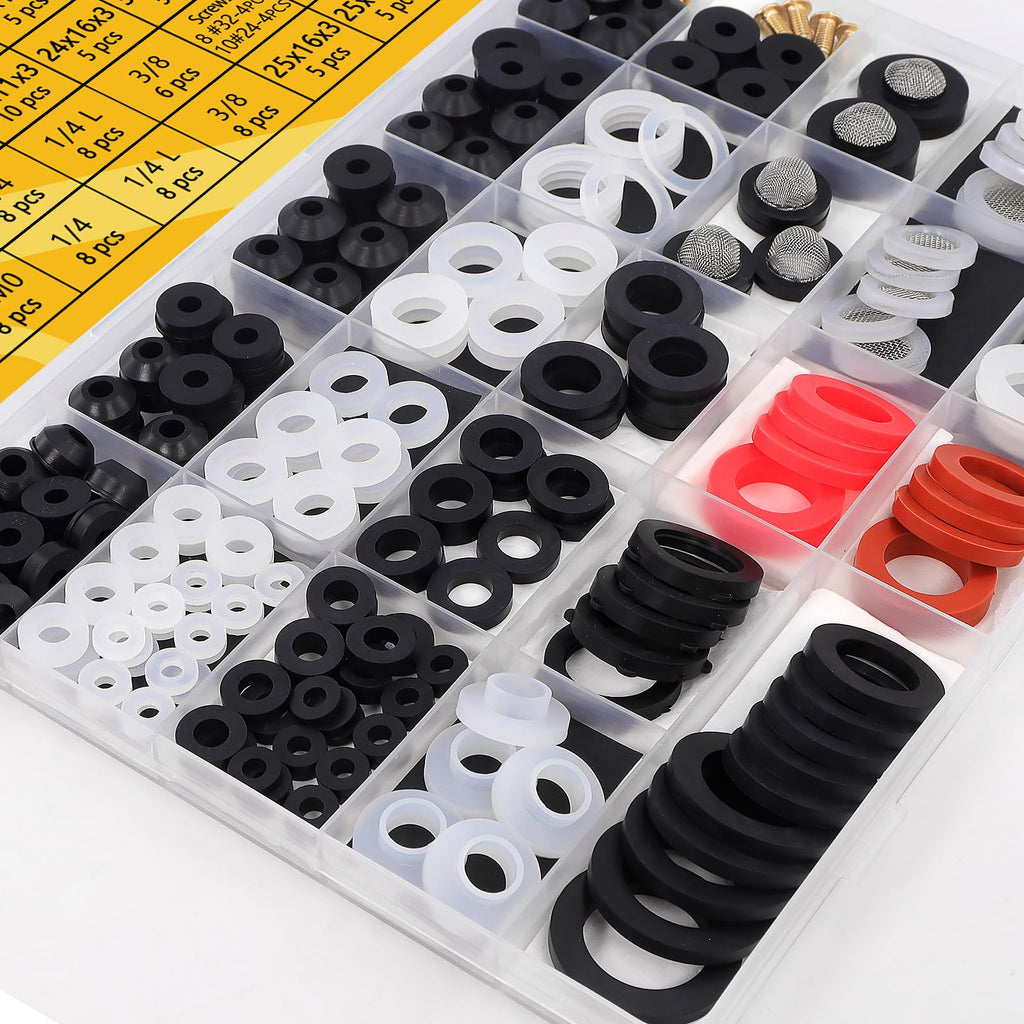 NBRINGO 258 PCS Faucet Washers Assorted Kit - 32 Sizes Plumbing Hose Bib Washer Repair Kit for Spigot Repair, Sink, Valve Stem, Hose Nozzle, Outdoor Faucet - Leak Repair