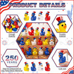 Skylety 100 Pcs Patriotic Mini Ducks 4th of July Independence Day Party Decor 250th Anniversary Red White Blue Ducks with Glue Points Garden Potted Miniature Cake Decoration Craft Patriotic Collectors