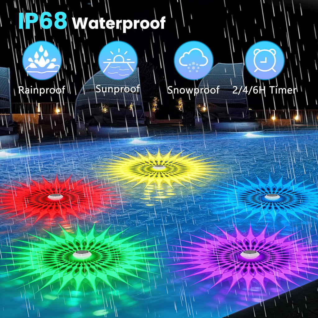 2026 Upgrade Solar Pool Chlorine Floater 3 Inch Tablets(1 Pack), 1800mAh Floating Pool Lights with Remote, 42 Lighting, Timer Function, IP68 Waterproof for Inground/Above Ground Pool, Pool Party, SPA