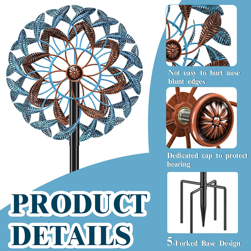 360° Wind Spinners Outdoor, Wind Sculptures Windmill with Metal Stake, 63.2" Kinetic Large Metal Yard Art Decor Spinners Pinwheels for Garden Outside Patio Lawn