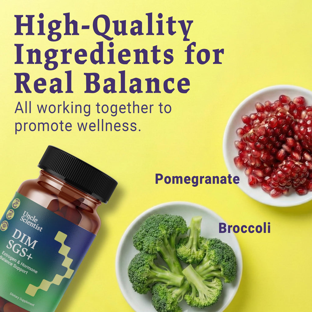 Uncle Scientist DIM SGS+ Supplement 150mg for Women & Men - Supports Healthy Hormone Levels, Estrogen, Metabolism, Detox - Pomegranate & Broccoli Seed, 90 Capsules (90 Day Supply)