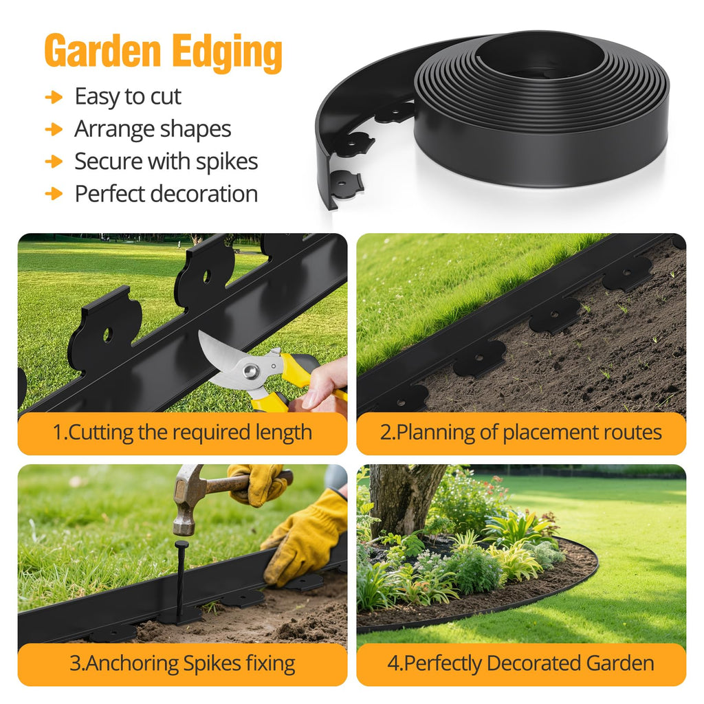 40FT Landscape Edging No-Dig, 2 Inch Tall Heavy Duty Plastic Garden Edging Border with 40 Anchoring Spikes for Lawn, Flower Bed & Decorative Yard