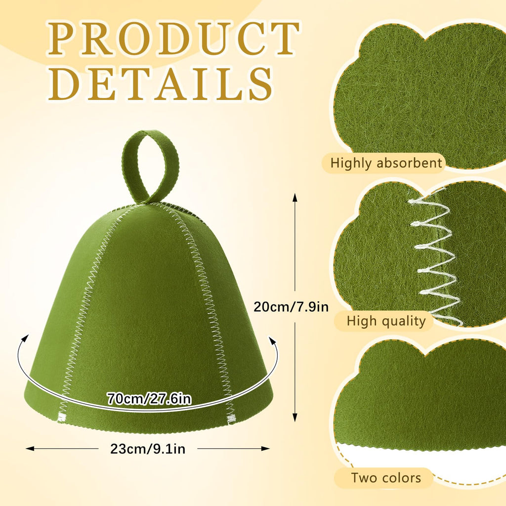 JaGely Sauna Hat for Men Women Sauna Hat Vaporarium Cap Russian Banya Cap for Bath House Accessories(Olive Green,2 Pieces)