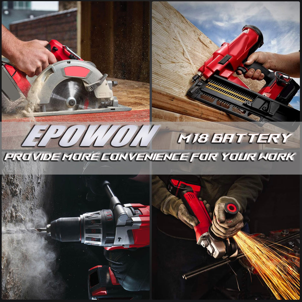 Epowon Replace Battery for Milwaukee M18 Battery 5.0ah and Charger Combo,Compatible with Milwaukee M18 Cordless Power Tools 18V Lithium Battery