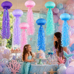 ADLKGG 6-Pack Jellyfish Paper Lanterns, Blue Purple Pink Under The Sea Party Decorations, Mermaid Birthday Decorations, Ocean Themed Baby Shower, 10" Jellyfish Lamp for Classroom Decor Pool Party