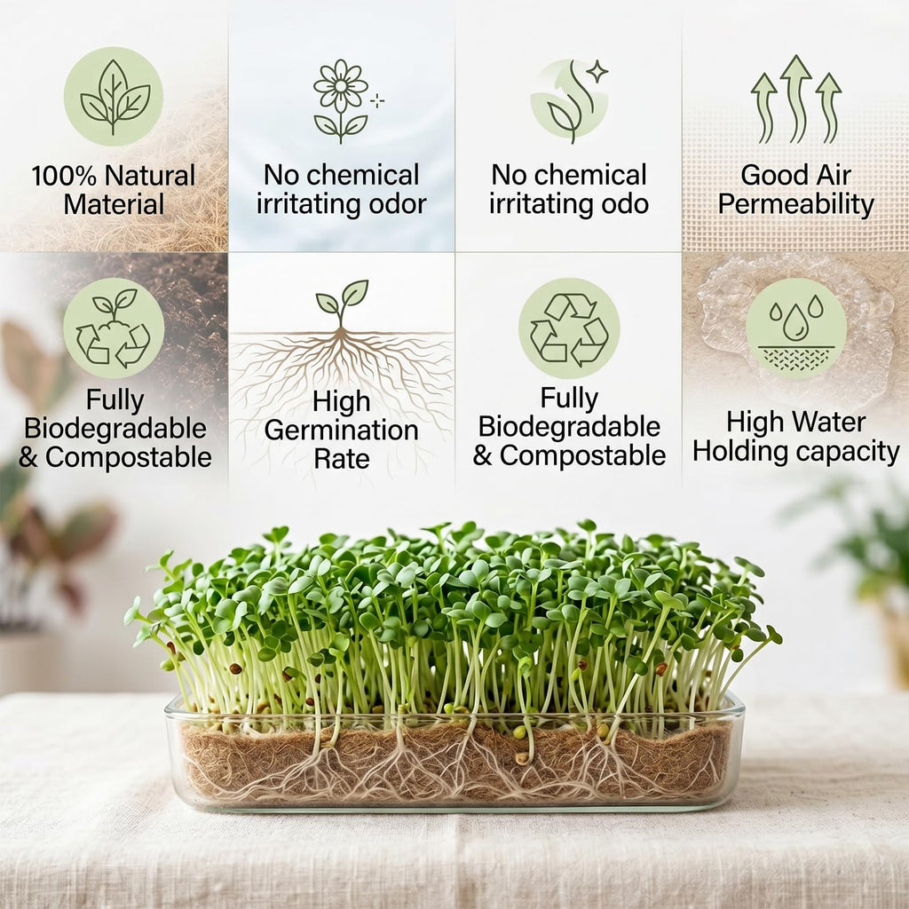 10" x 236" Organic Microgreens Growing Mat, Natural Jute Fiber Grow mats, Organic Hydroponic Pads, Breathable Grass Seed mat for Germination Trays, Wheatgrass Sprouts Microgreen, Seed Starter