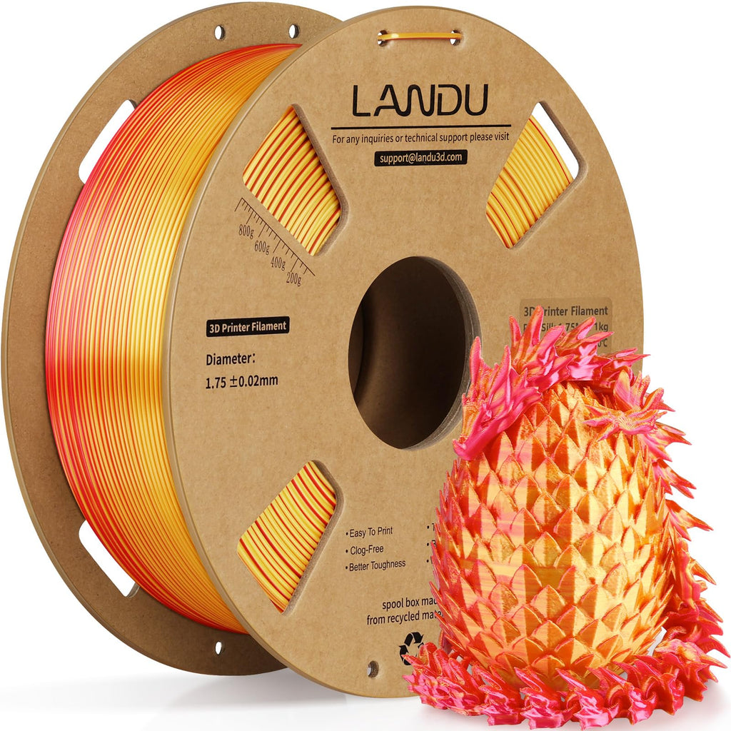 LANDU Silk Dual Color PLA Filament 1.75mm 1KG, 3D Printer Filament Dimensional Accuracy +/- 0.02mm, Coextrusion Filament PLA Shiny Filament Fits for Most FFF 3D Printers,1KG Spool (2.2lbs) Red Gold