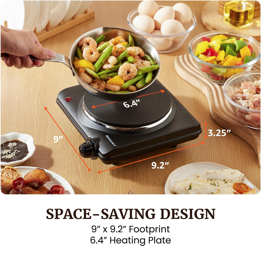 Elite Gourmet Electric Burner, 1000W Cast Iron Hot Plate, 7 Heat Settings