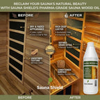 Sauna Shield Sauna Care Set – Sauna Wood Oil & Sauna Cleaner (33.8 fl oz each) with Applicator Sponge & Gloves | Protects, Cleans & Nourishes Sauna Wood | For Traditional & Infrared Saunas