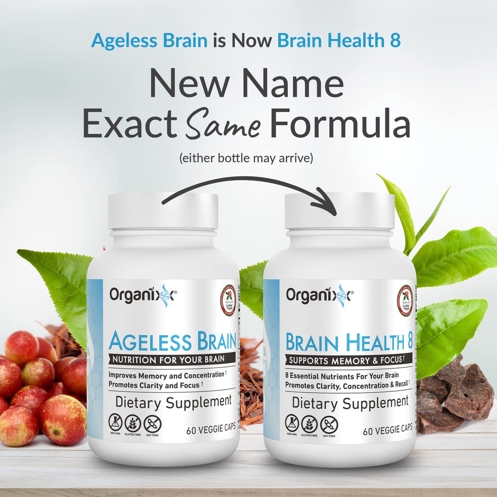 Organixx Ageless Brain Powerful Brain Health Supplement to Support Brain Function, Clarity, Focus, Re-Energize Brain Cells, Helps Promote a Balanced Mood, Gluten Free, Non GMO, 60 Vegetarian Capsules
