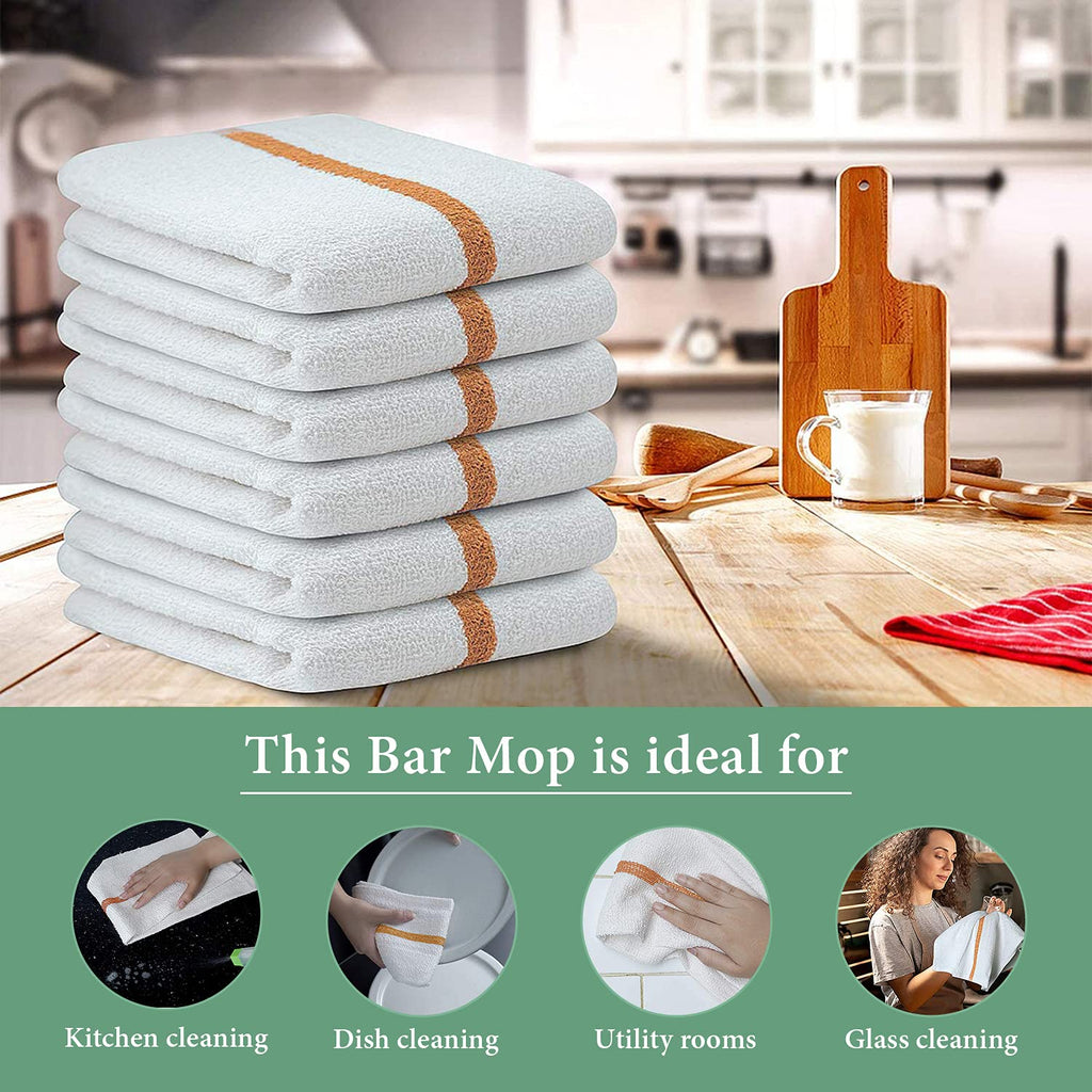 TOALLA Bar Mop Gold Stripe 6 lbs 16x19 Pack of 36 100% Cotton Double Stitched Route Ready Absorbent Kitchen Towel Dish Towels and Dishcloths Towels Sets Washcloth Kitchen Towels