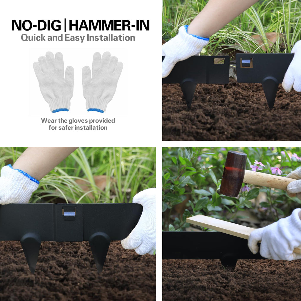 Worth Garden 10-Pack (34Ft Total) Galvanized Steel Landscape Lawn Edging - 8 in. H Bendable Metal Strips - Hammer-in 18-Gauge Flexible Black Edging Border - Yard Pathway Divider - Buckle Connection