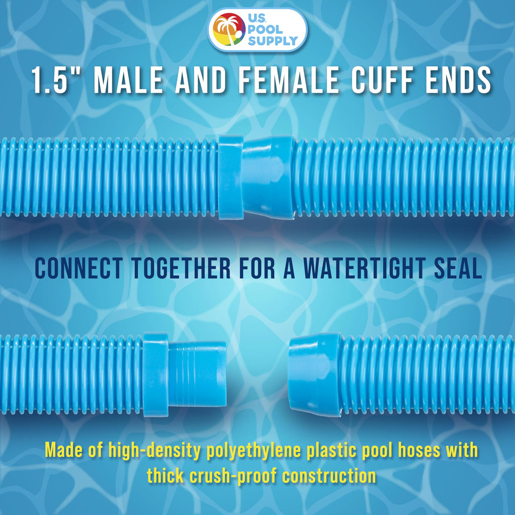 U.S. Pool Supply Professional Swimming Pool Vacuum Cleaner Hoses, Shorter 20" Sections, 4 Pieces - Extension Replacement Hoses 1.5" Cuffs Flexible Spiral Wound - Fits Most Brands of Automatic Cleaners