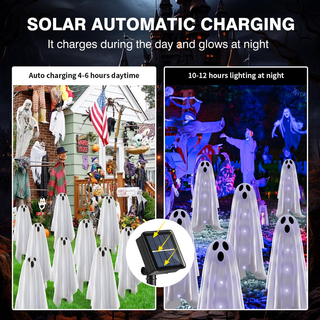 Betrihyes Halloween Decorations Solar Garden Lights Outdoor,6PACKS Halloween Ghost Decorations Lights with Scary Party Gifts Decor,Solar Scary Ghost Path Lights for Halloween Party Decor Cold White