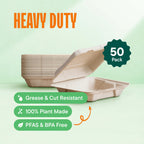 100% Compostable Clamshell Take Out Food Containers [8X8" 50-Pack] Heavy-Duty Quality to go Containers, Natural Disposable Bagasse, Eco-Friendly Biodegradable Made of Sugar Cane Fibers