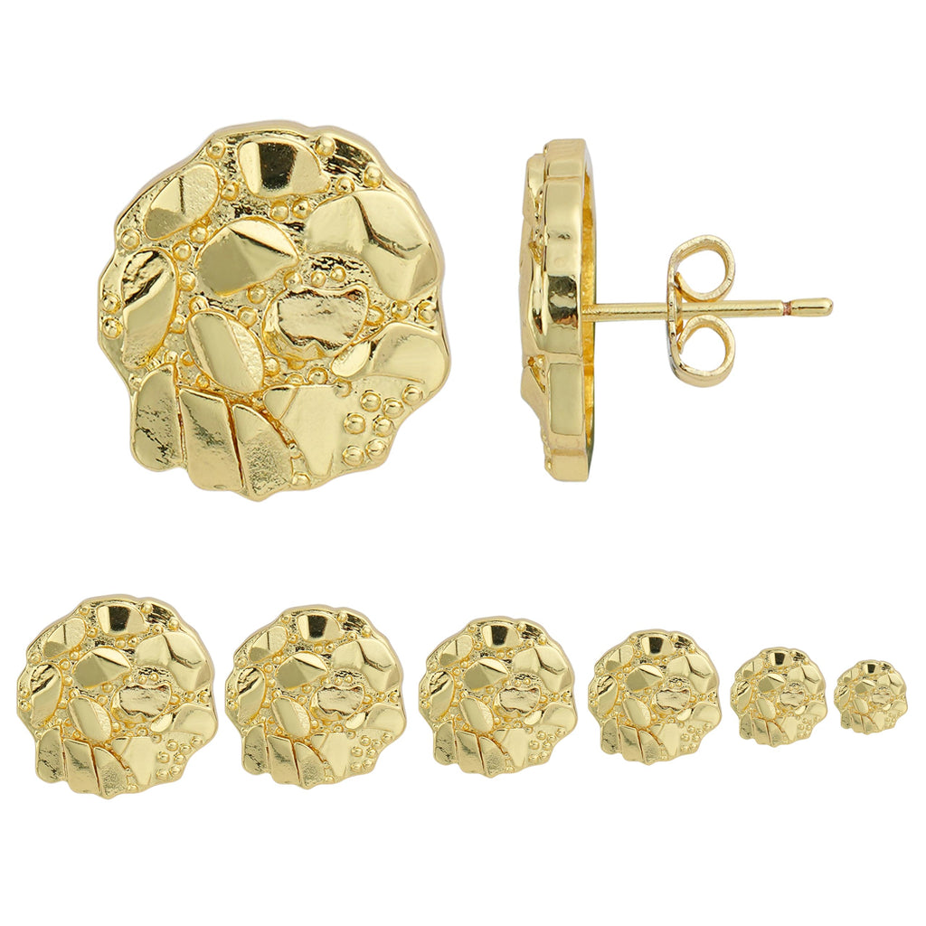14k Gold Round Rough Textured Cookie Nugget Stud Earrings For Men/Women Unisex (XXXL(18mm))