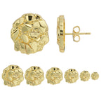 14k Gold Round Rough Textured Cookie Nugget Stud Earrings For Men/Women Unisex (XXXL(18mm))