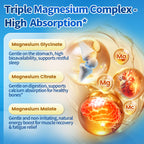 3 Pack Triple Magnesium Complex - Magnesium Glycinate 400mg, Malate, Citrate, High Absorption Chelated Magnesium Supplement