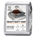 20 x 30 FT Waterproof Heavy Duty Tarp, 10 Mil Thick, Outdoor Furniture Covers, Plastic Insulated Tarpaulin for Camping Tent Roof Boat Patio Pool Cover, Large & Small Multi-Size Tarps, Silver/Brown