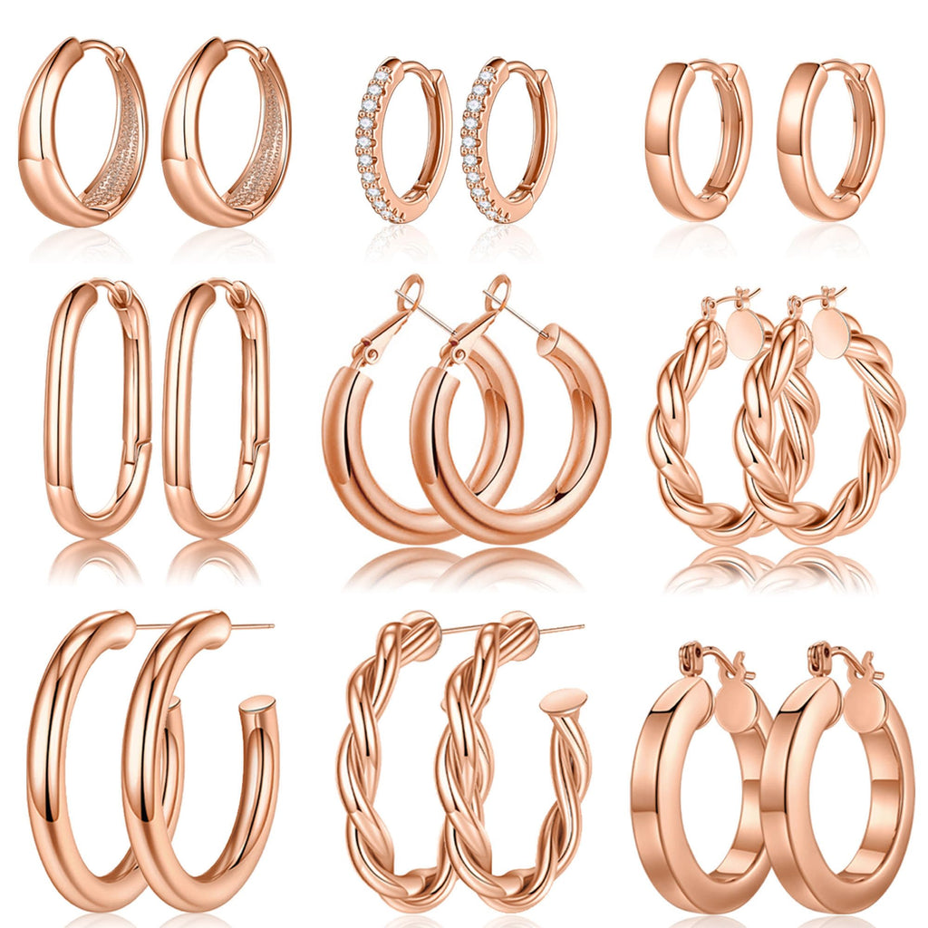 Yesteel Rose Gold Hoop Earrings, Rose Gold Plated Earrings for Women