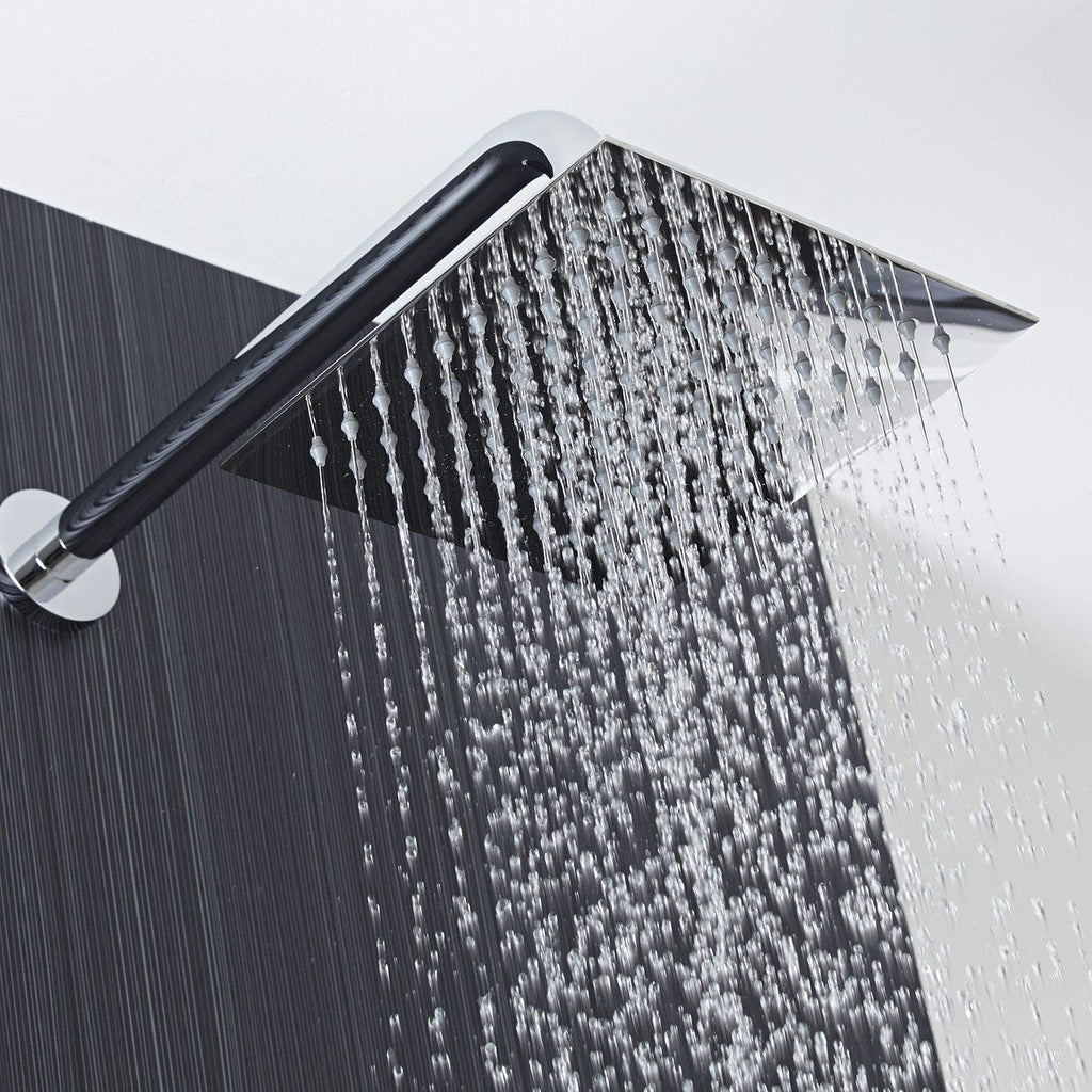 Voolan Rain Shower Head - High Flow Large Rainfall Shower Heads Made of Stainless Steel - Waterfall Bathroom Square Showerhead - Ceiling or Wall Mount (12" Brushed Nickel)