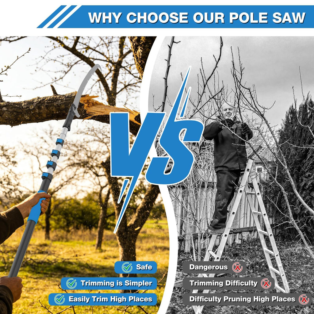 Manual Pole Saw for Tree Trimming, 26FT Telescoping Extension Pole Tree Pruner with 24" Blade, Hand Pole Saw for Cutting High Branches, Detachable Pruning Saw for Garden Yard Maintenance