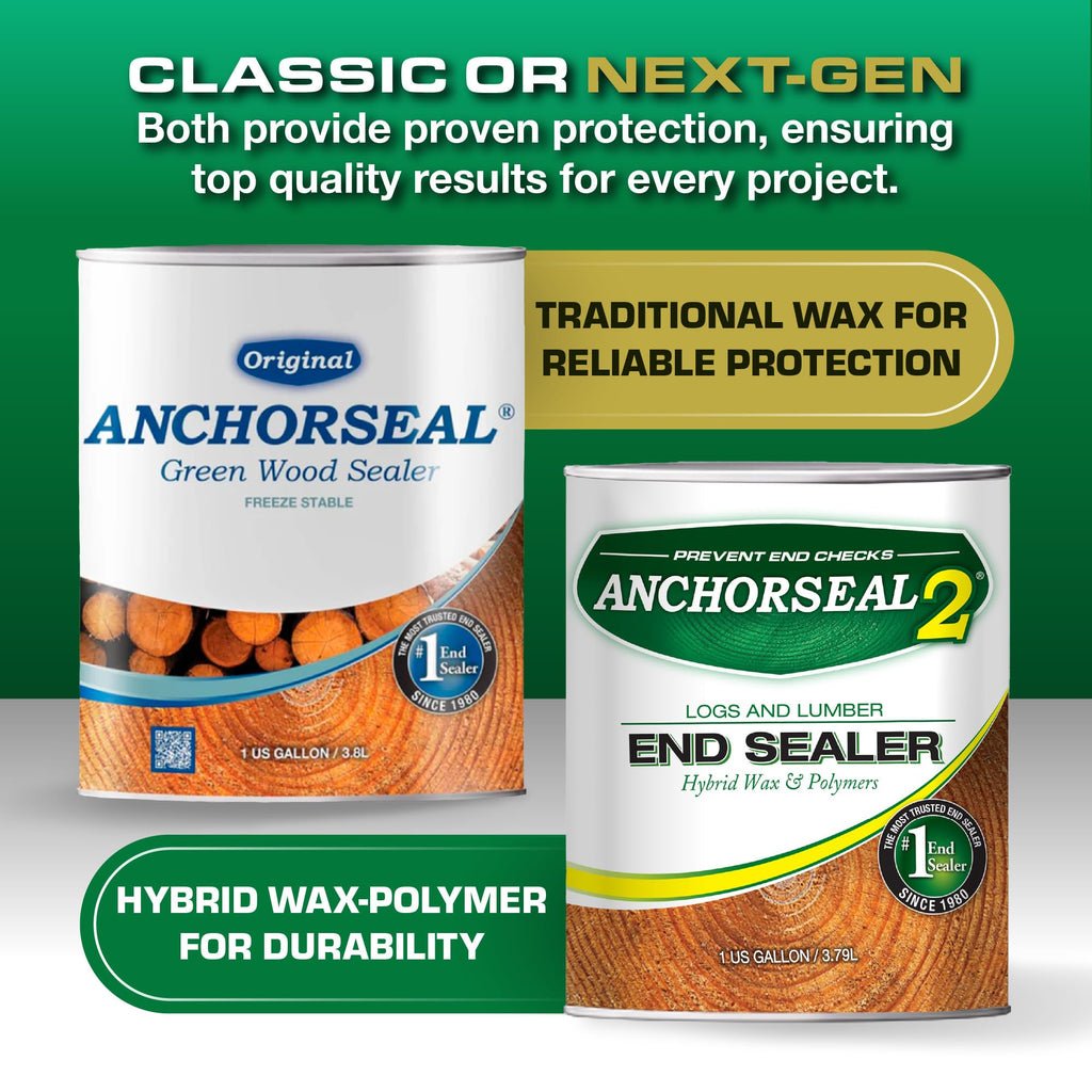ANCHORSEAL 2 Log & Lumber end Grain Sealer - Prevents up to 90% of end Checks (Drying Splits) on Cut Ends of Wood & Decks. Green Wood Sealer for Turning Blanks & Bowls.