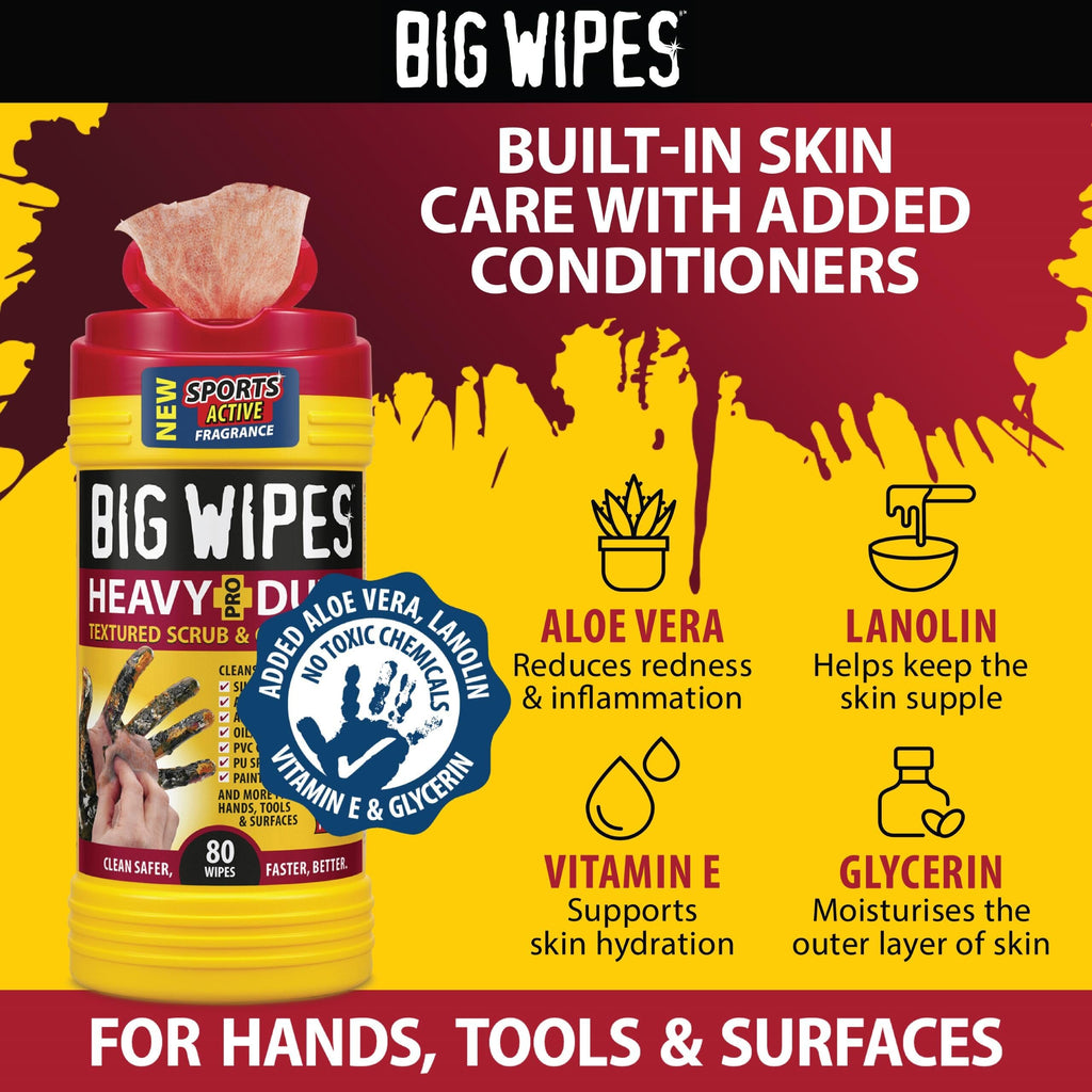 BIG WIPES Heavy Duty Industrial Hand Cleaning Wipes, Textured Scrubbing Degreaser Wipes for Mechanics and Tool Cleaner – 80 Count Canister (1 Pack)