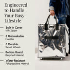 (Large, Silver) Reusable Grocery Bag On Wheels, Shopping Trolley, Rolling Tote, Zipper Closure, Lightweight, Carries Up to 66 lb, Folds Flat, Unbreakable Handles