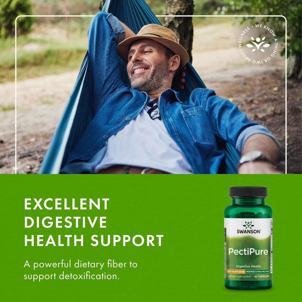 Swanson PectiPure Modified Citrus Pectin Cellular and Digestive Health Supplement for Wellness-Conscious Adults - 82% Galacturonic Acid (60 Capsules, 600 mg Each)