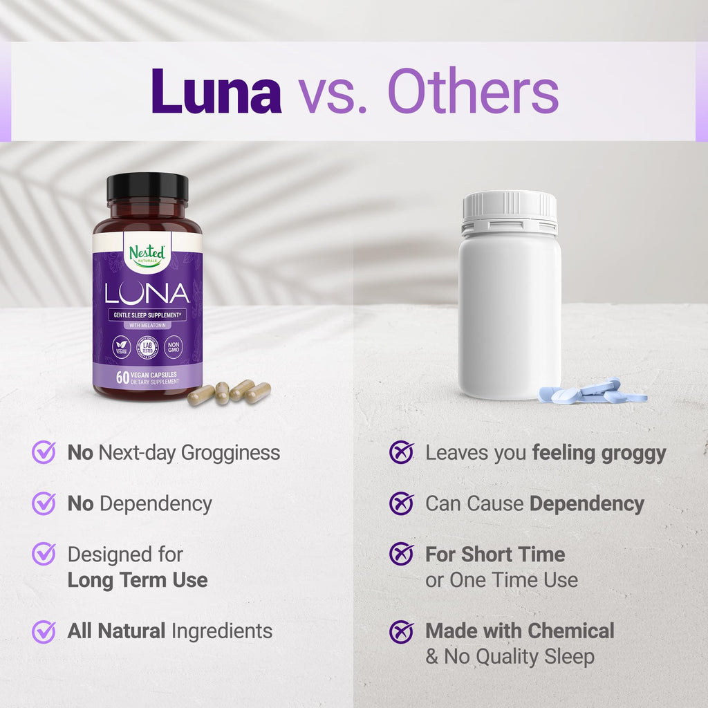 Nested Naturals Luna Sleep Aid - Non-Habit Forming Natural Sleeping Pills for Adults with Naturally Sourced Ingredients - Valerian Root, Melatonin, Chamomile, Lemon Balm, and More - 120 Vegan Capsules