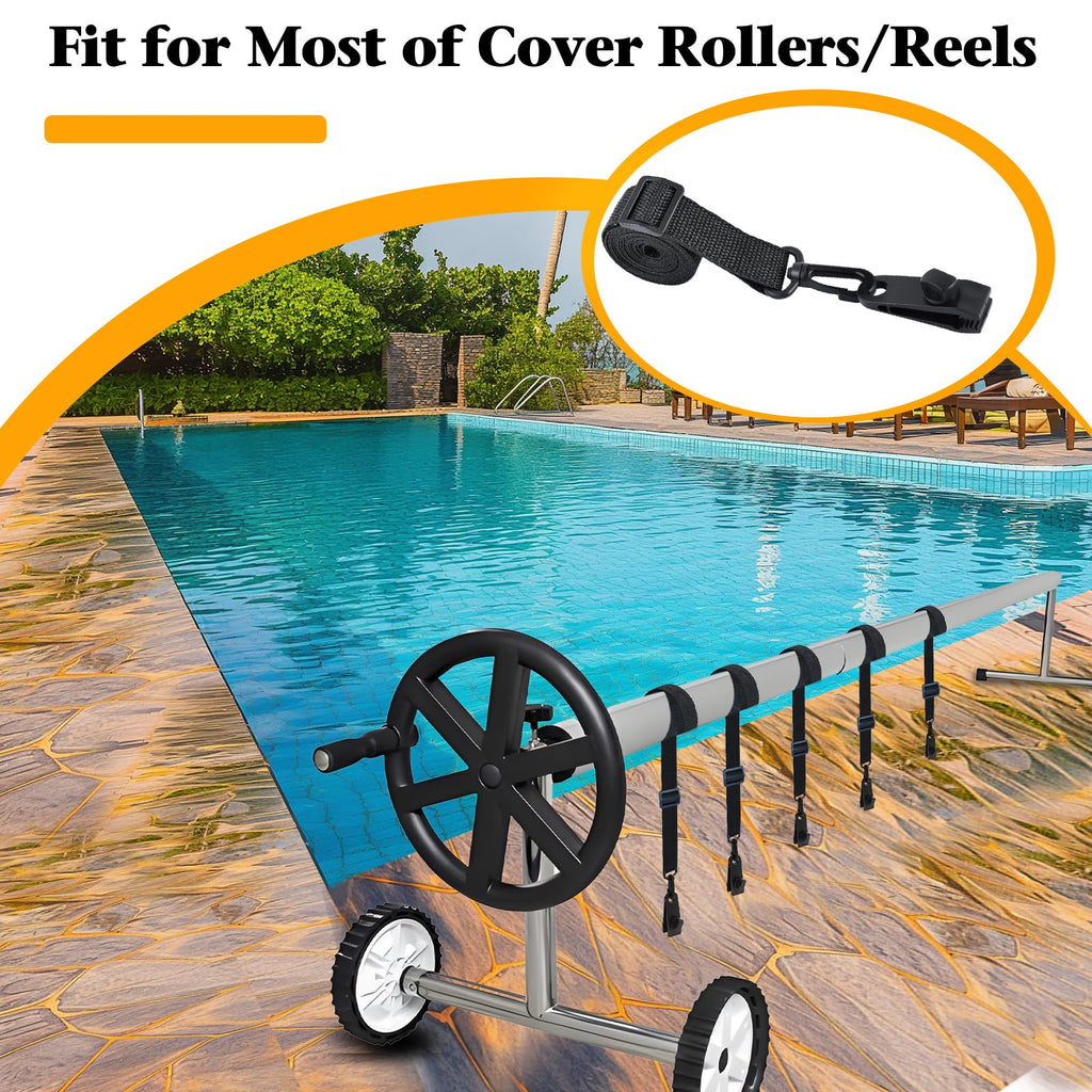 18Pcs Adjustable Length Upgraded Pool Solar Cover Reel Strap Pool Cover Reel Attachment Straps Pool Reel Strap Kit Including 6 Solar Cover Reel Blanket Straps with Hooks,6 Clamps,6 Touch Fastener