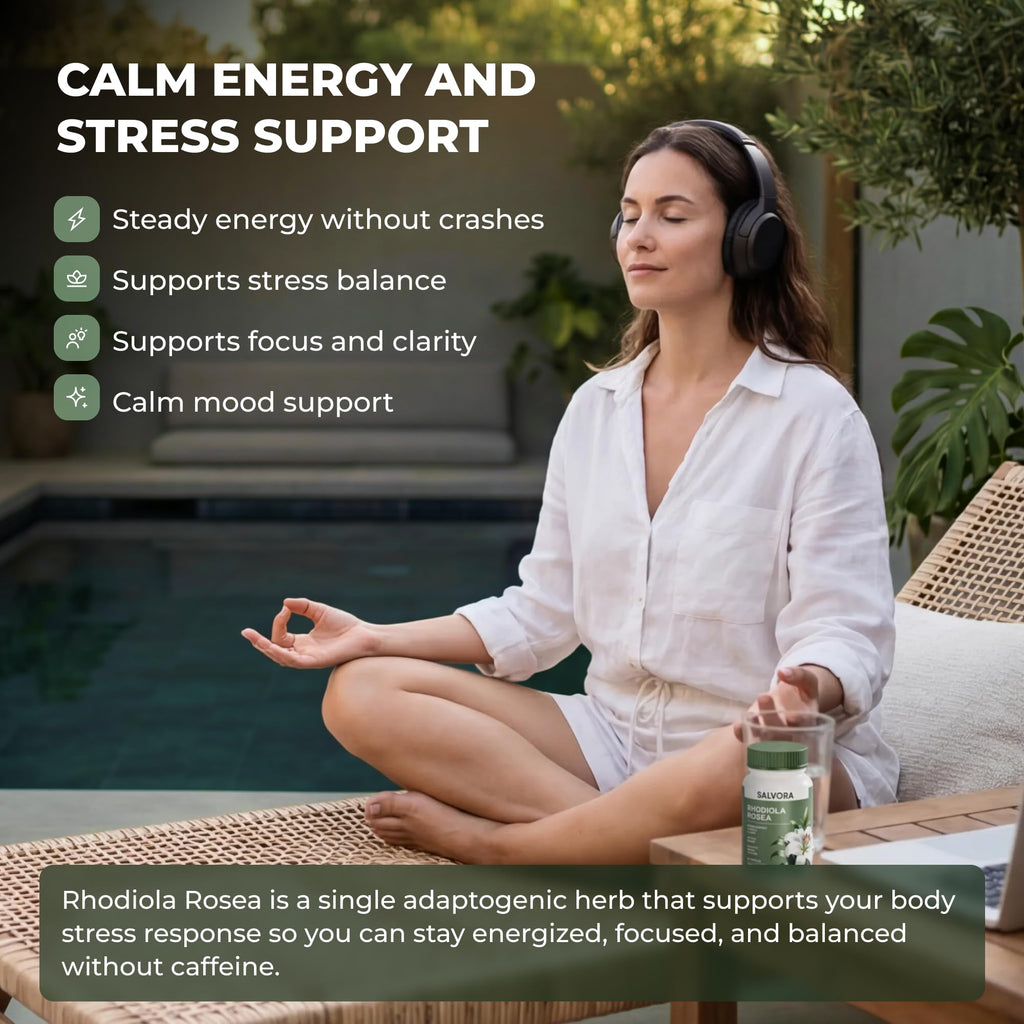 Salvora Floraviva Rhodiola Rosea Supplement – Golden Root Adaptogen Capsules - Rhodiola Rosea Extract Powder Alternative with Salidroside for Stress Support - Energy, Focus & Performance