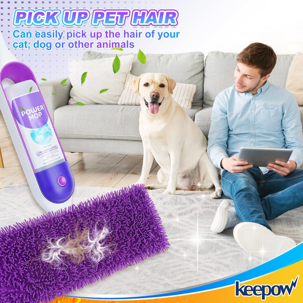 KEEPOW Reusable Power Mop Refills Pads Compatible with Swiffer PowerMop Mop - Power Mop Pads Refill - Washable Microfiber Pads for Multi-Surface Floor Cleaning, 8Pack