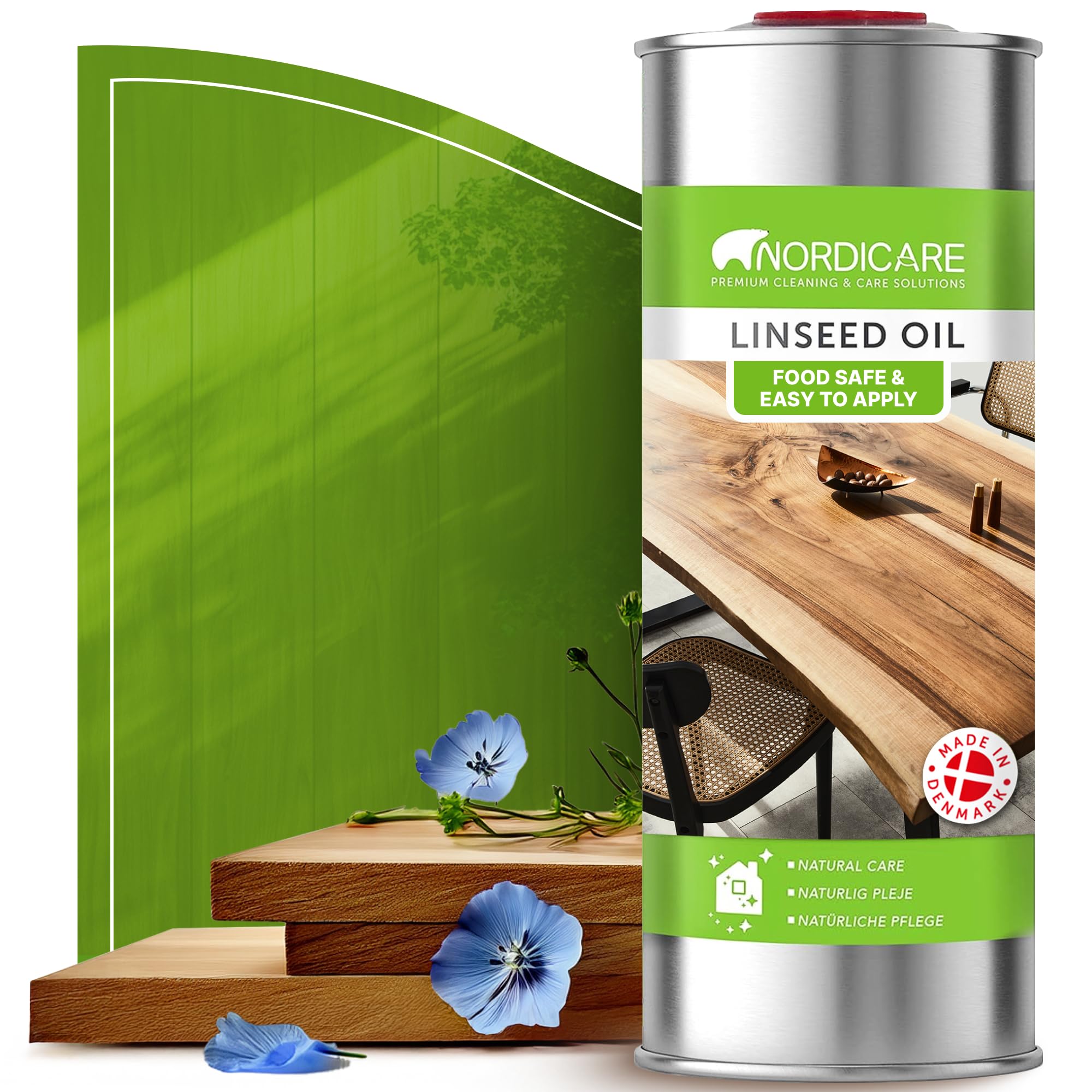 Nordicare [1L] Linseed Oil for Wood Protection I Linseed Oil Varnish Wood Oil for Indoor I Boiled Linseed Oil for Furnitur.