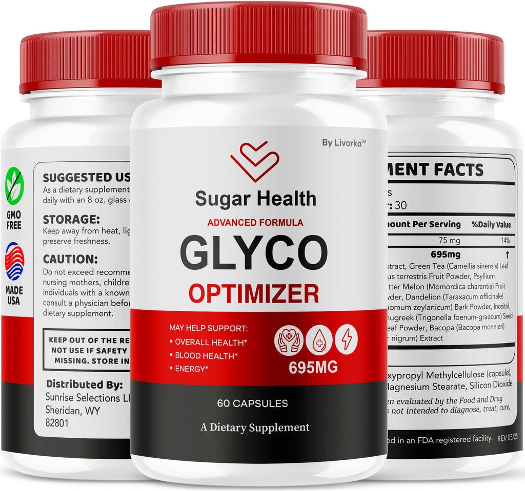 SugarHealth Glyco Optimizer - Official SugarHealthy Premium Supplement Pills, All Natural SugarHealth Advanced Formula Glyco Support Wellness & Overal Health Review, 60 Capsules for 1 Month