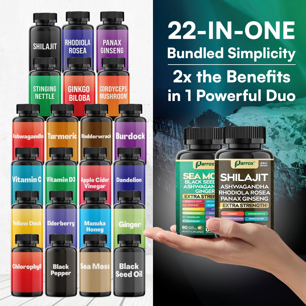 Shilajit & Sea Moss Bundle, Black Seed Oil & Ashwagandha, Vitality, 2 Pack