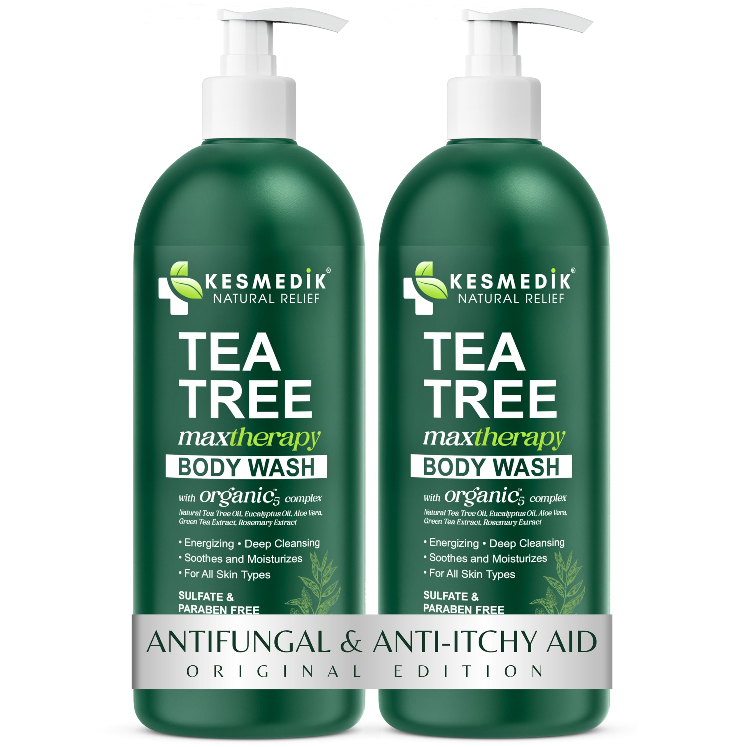 KESMEDIK Tea Tree Body Wash MaxTherapy, Itchy Skin Relief Soap, Soothes Jock Itch, Athlete's Foot, Acne, Eczema, Psoriasis & Sensitive Skin, Intimate Wash, Men & Women, 2-Pack, Original Edition