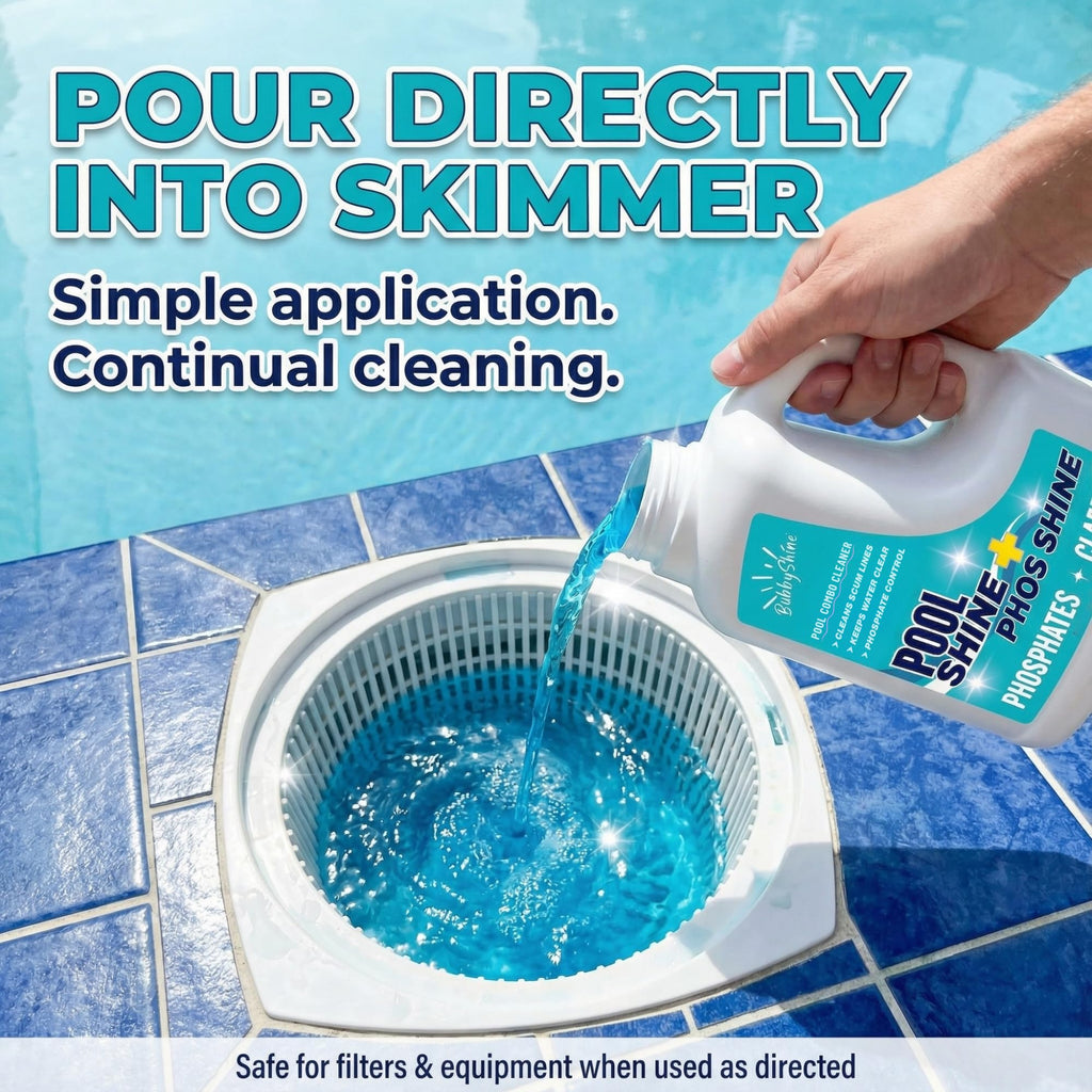 3-in-1 Pool Cleaner Combo – 3 L (101.5 fl oz) – Pool Chemicals, Phosphate Remover, Pool Clarifier + Enzyme Cleaner, Waterline Scum Control, Skimmer-Pour Weekly Maintenance, Saltwater Safe – BubbyShine