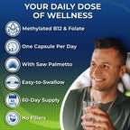 Men's Daily Multivitamin – Vegan Methylated Multivitamin for Men with Saw Palmetto, Biotin, Organic Superfoods, Probiotics & Enzymes – Energy, Gut & Optimal Health Support – Easy to Swallow Capsules