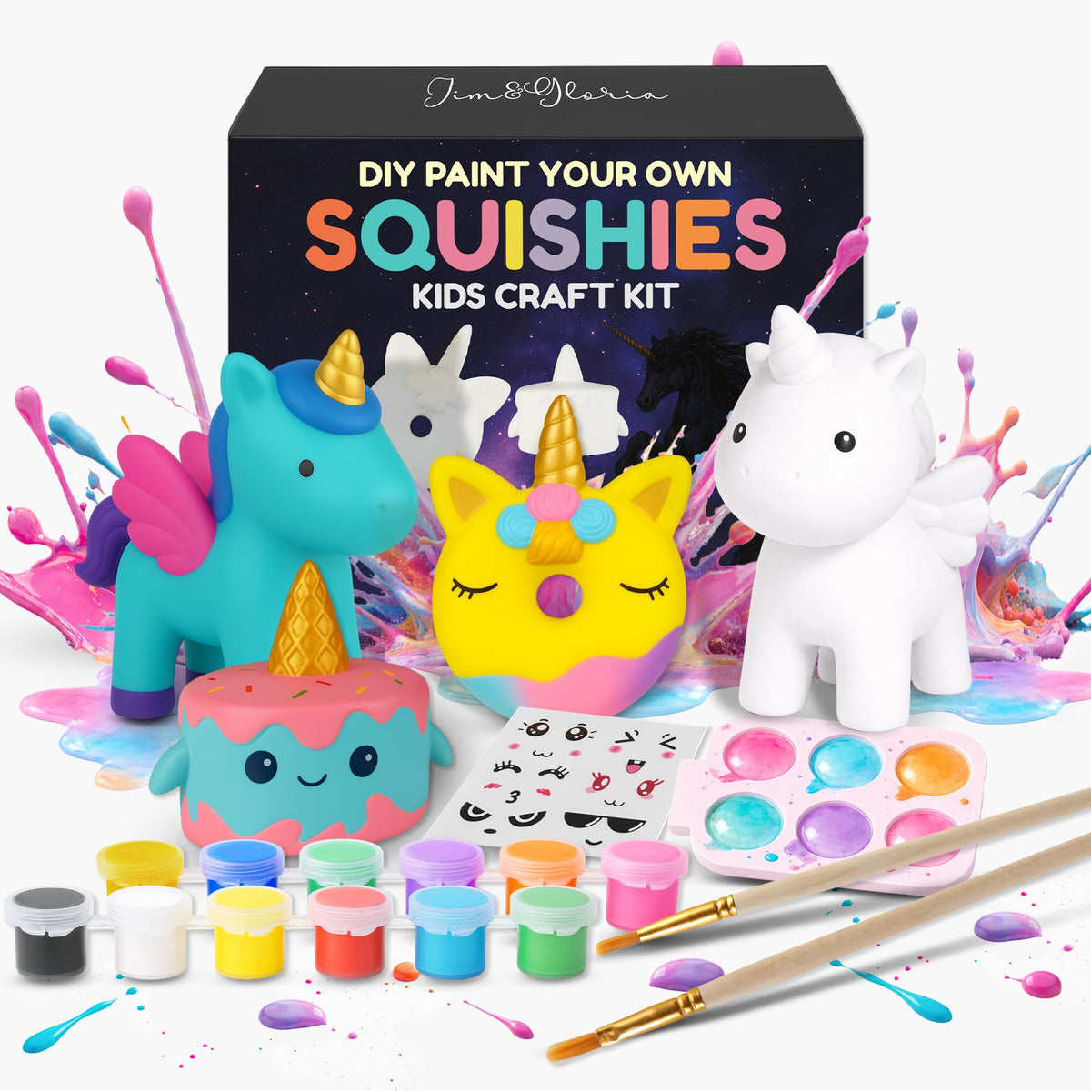 Jim&Gloria Paint Your Own Squishies, Jumbo Squishy Toy Gifts for Girls and Boys 8 9 10 11 12 13 14, Arts and Crafts Squeeze Toys, Party Favors for Birthday, Christmas Gift, Pack of 3